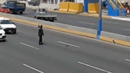 Policía peruano detiene el tráfico para rescatar a un perro atrapado en una mediana