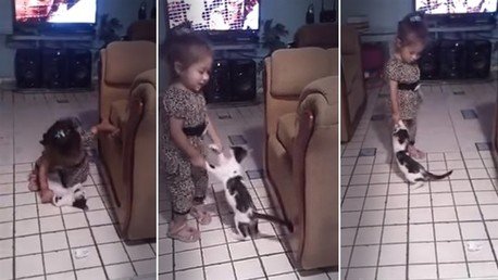 ¿Tierno juego de un bebé y un gato o tortura animal?