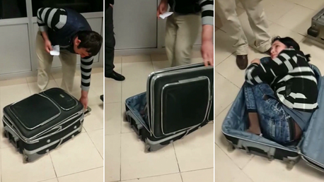 Una mujer intenta cruzar la frontera entre Turquía y Georgia en una maleta