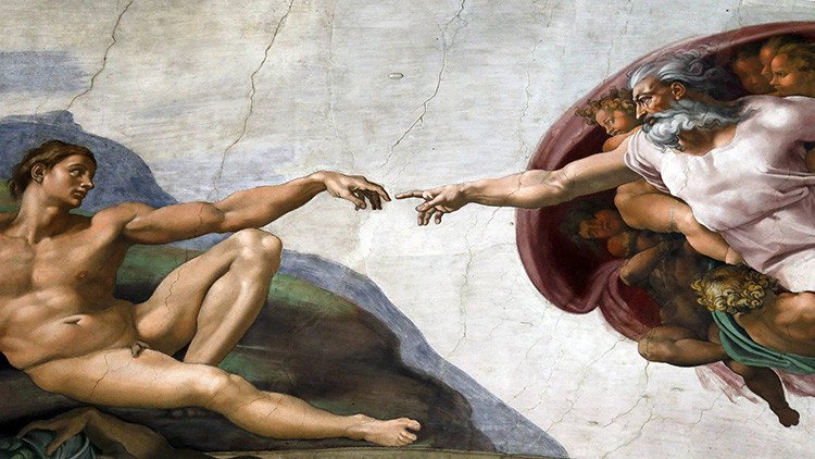 Foto: Dos cosmonautas rusos recrean el fresco de 'la creación de Adán' de Miguel Ángel