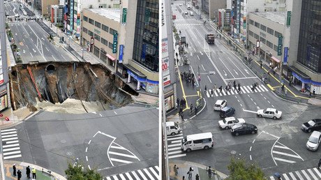 VIDEO: Tapan en apenas 48 horas el socavón gigante que se abrió en una ciudad japonesa