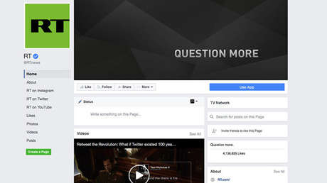 Facebook bloquea la cuenta de RT hasta después de la investidura de Trump