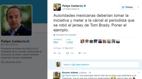 La Red no perdona: Internautas cargan contra Calderón por hablar de la camiseta robada de Tom Brady