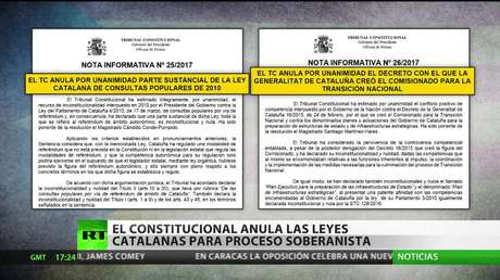 España: el Tribunal Constitucional anula las leyes catalanas para el proceso soberanista