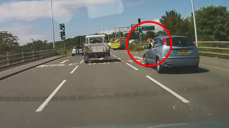 Un perro asoma la cabeza por la ventanilla de un coche en marcha y pasa esto