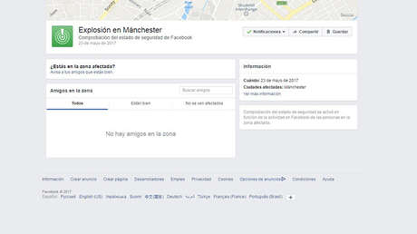Facebook activa el servicio para confirmar el estado de seguridad tras el ataque en Manchester