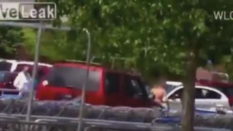 El dramático momento en el que una embarazada atropella al hombre que la robó