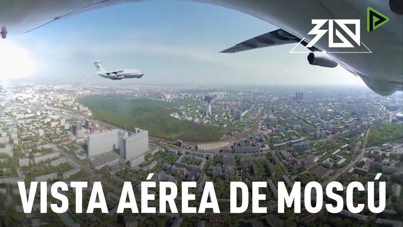 Espectacular sobrevuelo de Moscú en 360° durante el ensayo del Día de la Victoria