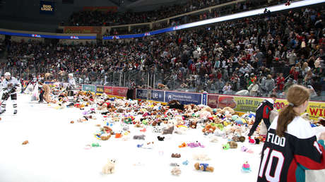 VIDEO: Una catarata de peluches inunda la pista de hockey sobre hielo y bate un récord mundial