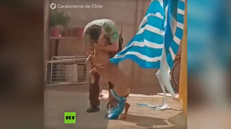 VIDEO: Un carabinero rescata a un perro enredado en una tela