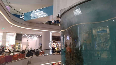 VIDEO: Uno de los acuarios cilíndricos más altos del mundo se rompe en un centro comercial de Moscú