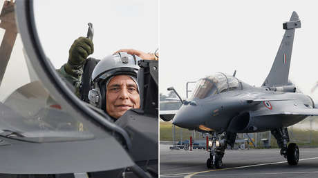 FOTOS, VIDEOS: La India recibe el primer caza 'Rafale' de Francia y el ministro de Defensa lo prueba en vuelo