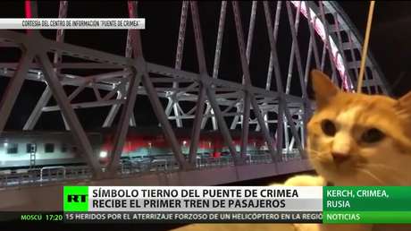 El tierno símbolo del puente de Crimea recibe el primer tren de pasajeros