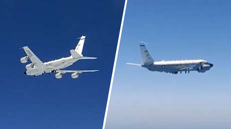 VIDEO: Cazas rusos interceptan un avión de reconocimiento RC-135 de la Fuerza Aérea de EE.UU. sobre el mar Negro