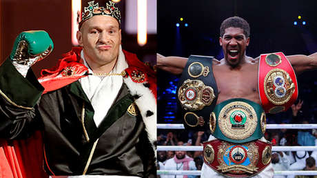 FOTO: Los campeones mundiales de los pesos pesados Tyson Fury y Anthony Joshua se encuentran cara a cara aunque no para pelear