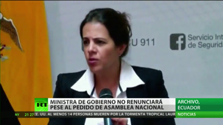 Ministra ecuatoriana no renunciará a su cargo pese al pedido de la Asamblea Nacional