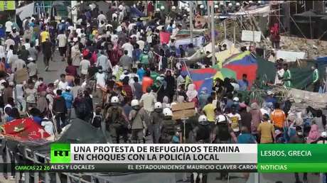 Una protesta de refugiados en la isla griega de Lesbos termina en choques con la Policía local
