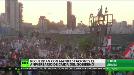 Manifestantes del Líbano recuerdan el aniversario de la caída del anterior Gobierno
