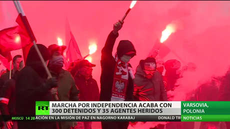 Polonia: 300 detenidos y 35 policías heridos en una marcha por el aniversario de la independencia