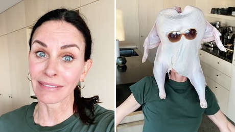 VIDEO: Courteney Cox repite su famoso baile de 'Friends' con un pavo en la cabeza por el Día de Acción de Gracias