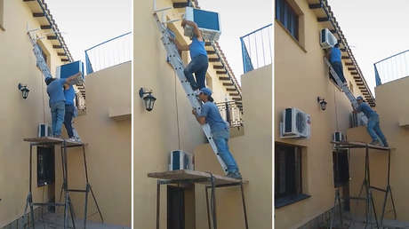 Intentan instalar un aire acondicionado en un segundo piso: el final es abrupto (pero un éxito en TikTok)