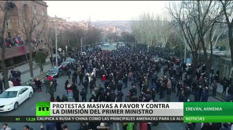 Protestas masivas en Armenia a favor y en contra de la dimisión del primer ministro