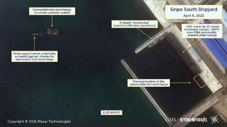 Imágenes satelitales sugieren que Corea del Norte podría estar preparando el ensayo de un misil balístico desde un submarino, según expertos de EE.UU.