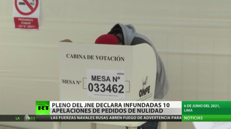 El Jurado Nacional de Elecciones de Perú declara infundadas 10 apelaciones de pedidos de nulidad
