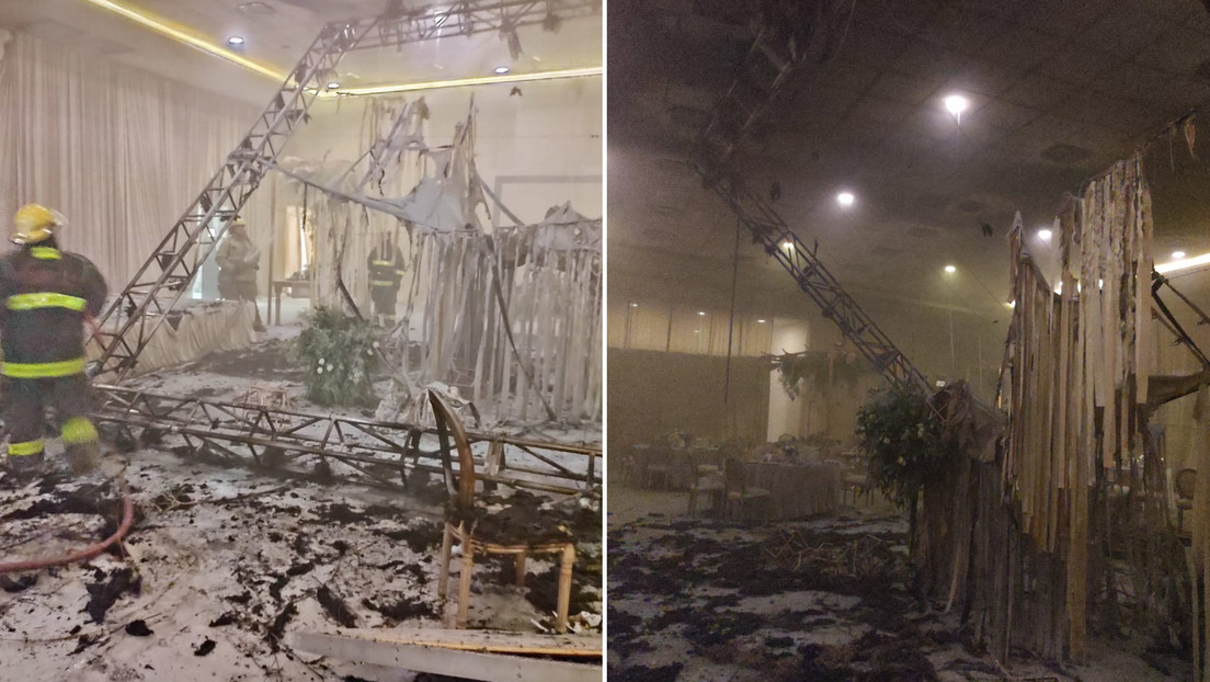 Una boda termina abruptamente después de que el uso de pirotecnia causara un incendio mientras los novios bailan en el centro de la pista (VIDEO)