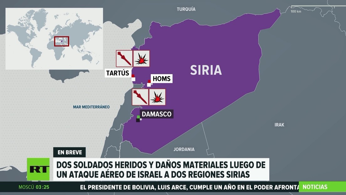 Dos soldados heridos y daños materiales tras un ataque aéreo israelí a dos regiones sirias