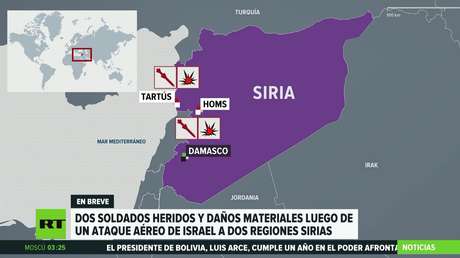 Dos soldados heridos y daños materiales tras un ataque aéreo israelí a dos regiones sirias