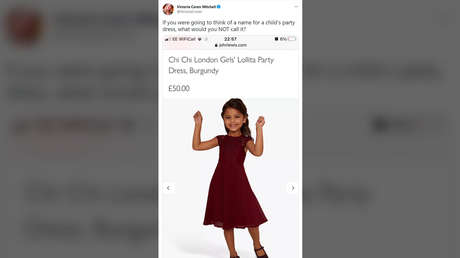 Sacan a la venta un vestido 'Lolita' para niñas de 3 a 11 años y estalla la polémica