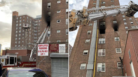 Dos adolescentes escapan de un incendio saliendo por una ventana rota y deslizándose por una tubería en Nueva York (VIDEO)