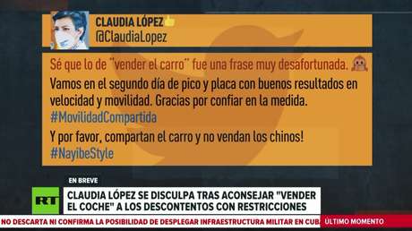 La alcaldesa de Bogotá se disculpa en Twitter tras sugerir "vender el coche" en medio de una polémica por restricciones a los autos