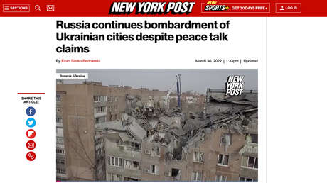 New York Post acusa a Rusia de atacar ciudades en Ucrania mostrando imágenes de un bombardeo que en realidad perpetró el Ejército de Kiev en Donetsk