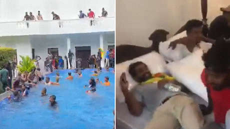 Uso de la cocina, la cama y la piscina: Manifestantes en Sri Lanka aprovechan la residencia presidencial tras la irrupción (VIDEOS)