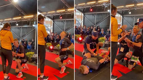 VIDEO: Se arrodilla para proponerle matrimonio a su pareja tras participar en un triatlón extremo y descubre por qué fue una mala idea