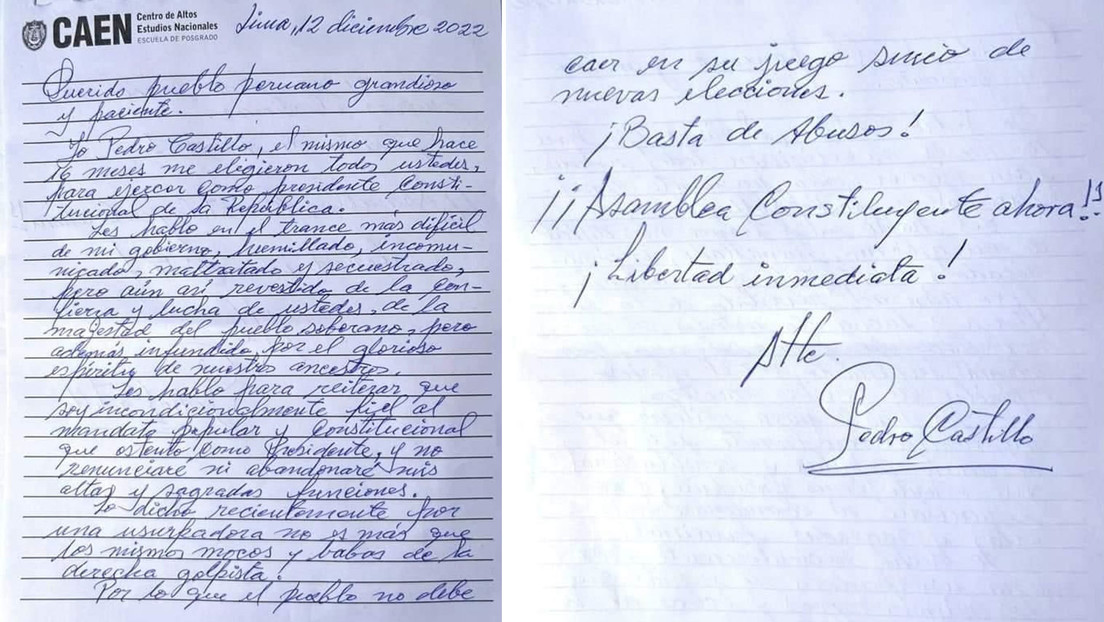 Pedro Castillo califica de "usurpadora" a la nueva presidenta de Perú, Dina Boluarte