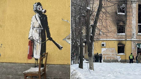 Arrancan un grafiti que Banksy pintó en la región de Kiev