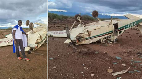 El campeón olímpico David Rudisha sobrevive a un accidente de avioneta y posa junto a sus restos