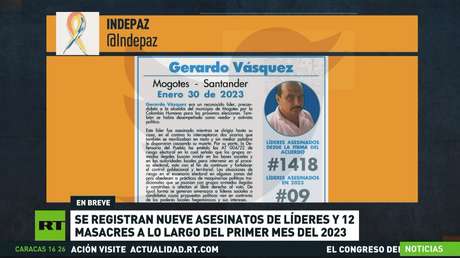 Colombia registra nueve asesinatos de líderes y 12 masacres en el primer mes de 2023