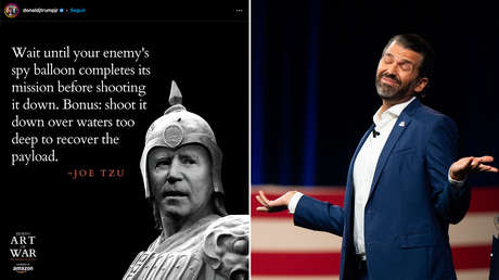 "El arte de la guerra de Biden": Hijo de Donald Trump ironiza sobre el derribo del globo chino