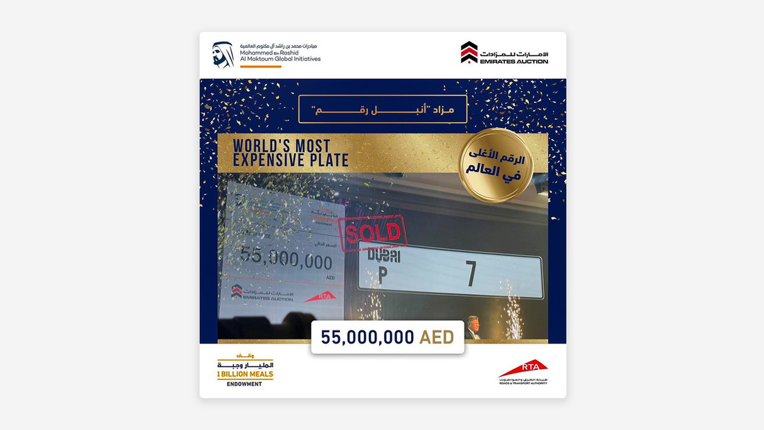 Se subasta por la cifra récord de casi 15 millones de dólares una matrícula de coche en Dubái (VIDEO)