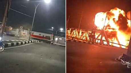 VIDEOS: Momento de una fuerte explosión al colisionar un tren y un camión en Indonesia