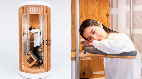 Presentan en Japón la cápsula 'Siesta de jirafa' para dormir de pie en el trabajo (VIDEO)