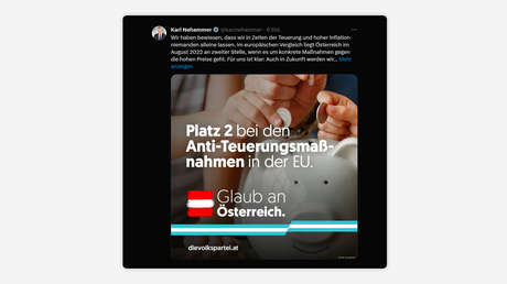 El canciller de Austria promociona medidas contra la inflación en su país con la foto de un rublo