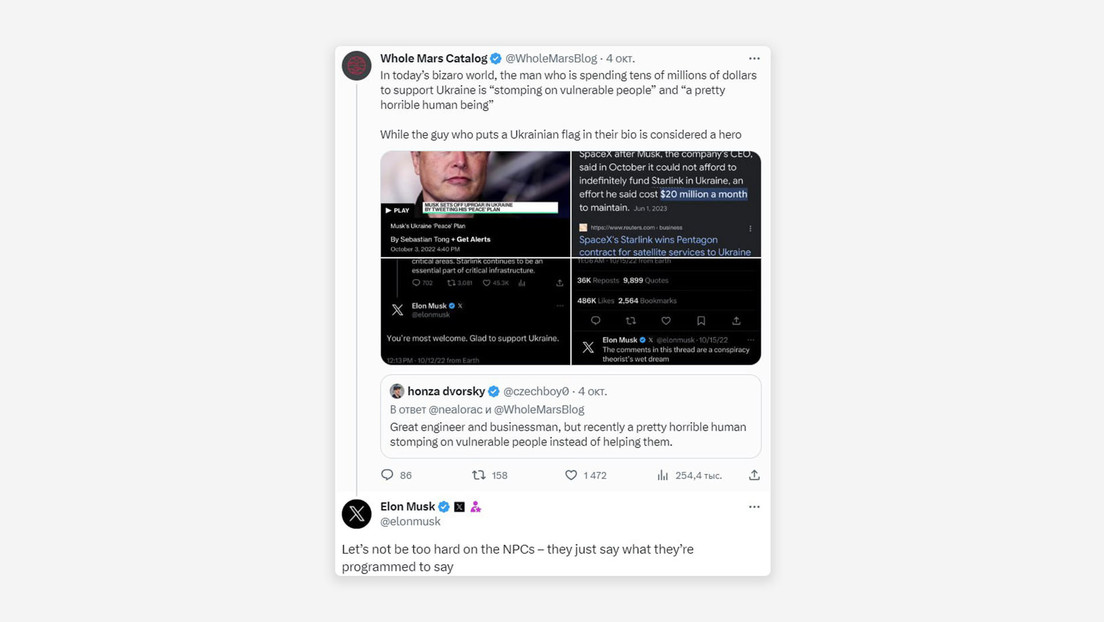 "Dicen lo que están programados para decir": Musk responde a las críticas tras publicar un meme de Zelenski
