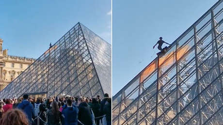 Activistas climáticos vandalizan la pirámide del Louvre en Francia (VIDEO)