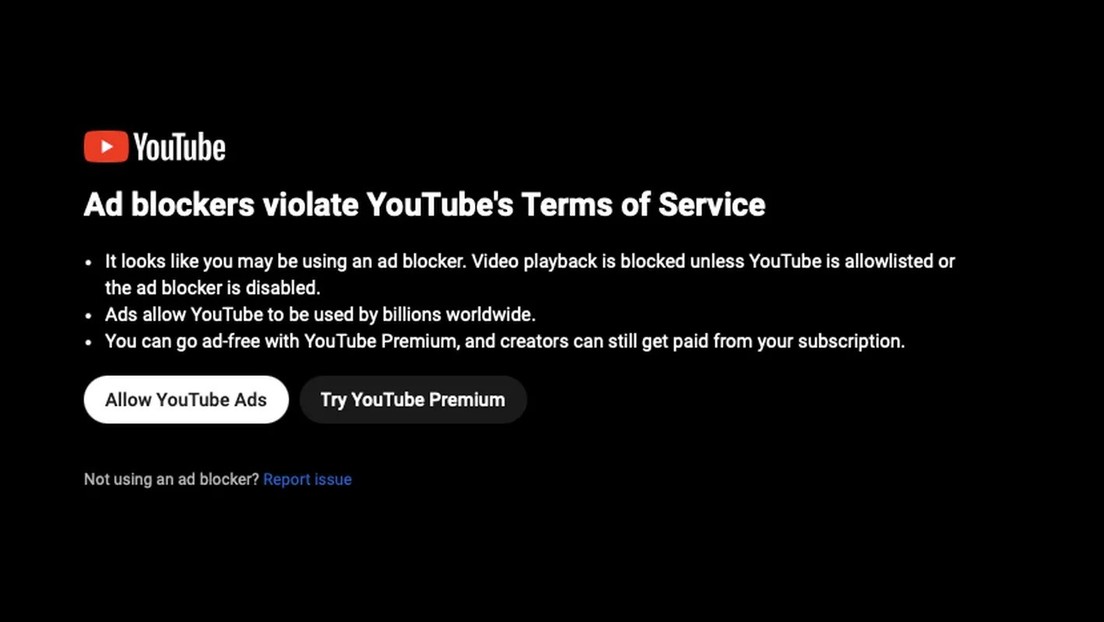 YouTube comienza a prohibir ver videos con los bloqueadores de publicidad activados