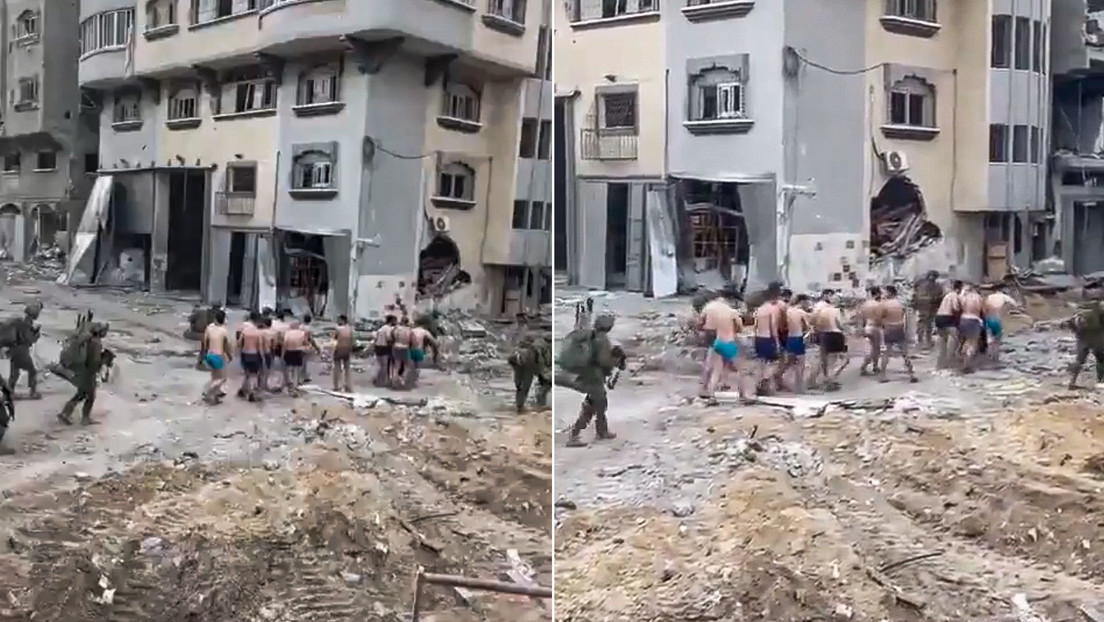 Divulgan nuevas imágenes de palestinos en ropa interior detenidos en grupo en la Franja de Gaza (VIDEOS)